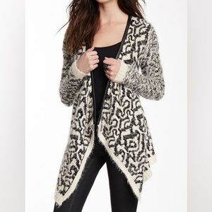 RDI Faux Leather Trim Draped Cardigan Size Medium